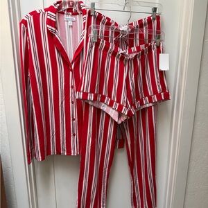 NEW Nordstrom Red and White Striped Eco Knit Women’s 3 piece Pajama Set—Size S